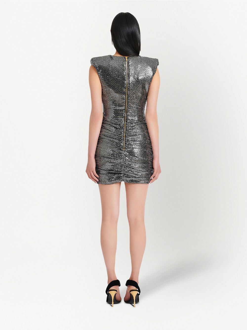 BALMAIN WOMEN Wrap Sleeveless Mini Dress Silver - MAISONDEFASHION.COM