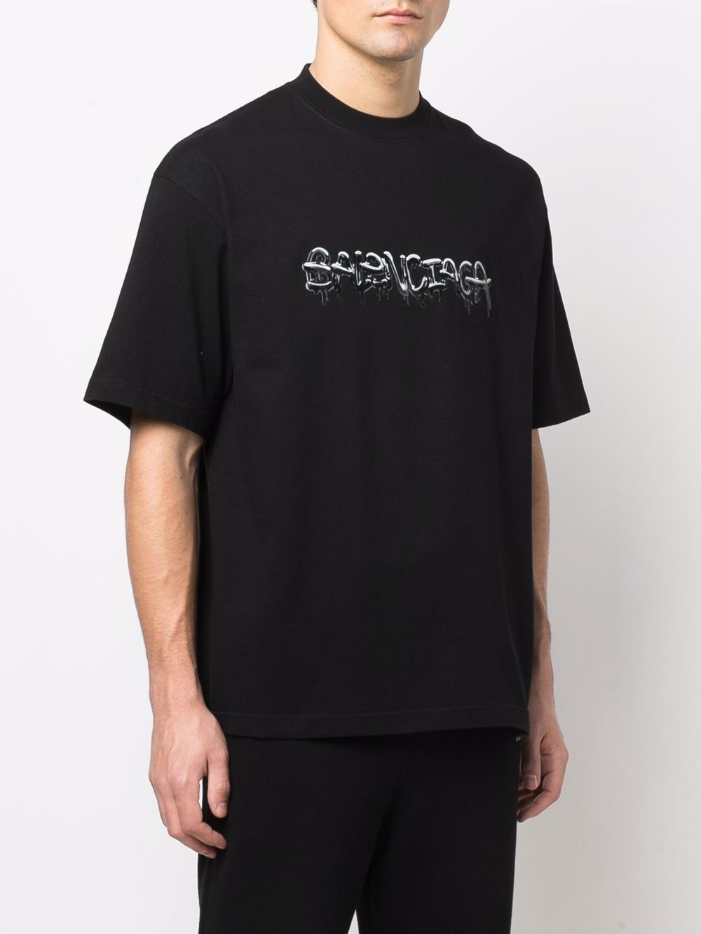 BALENCIAGA Logo Printed Crew Neck T-shirt Black - MAISONDEFASHION.COM