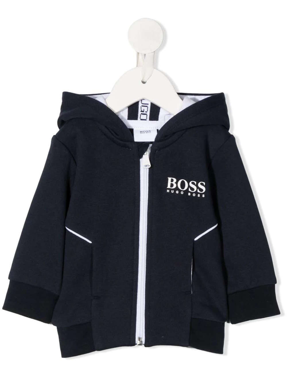 BOSS BABY Logo-print Zipped Hoodie Navy Blue - MAISONDEFASHION.COM