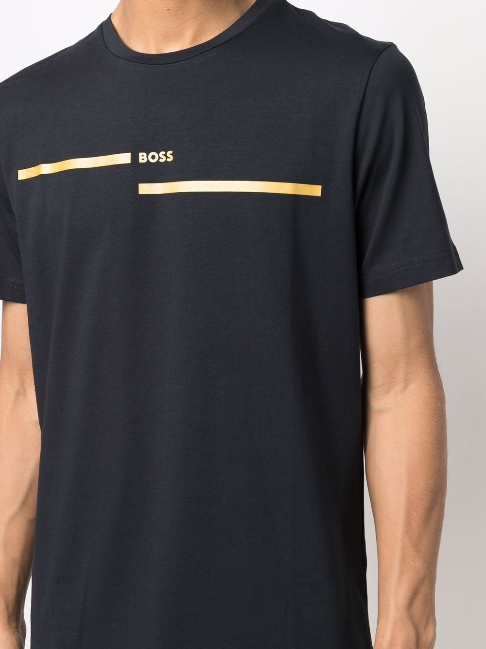 BOSS Logo-print Cotton T-shirt Dark Blue - MAISONDEFASHION.COM