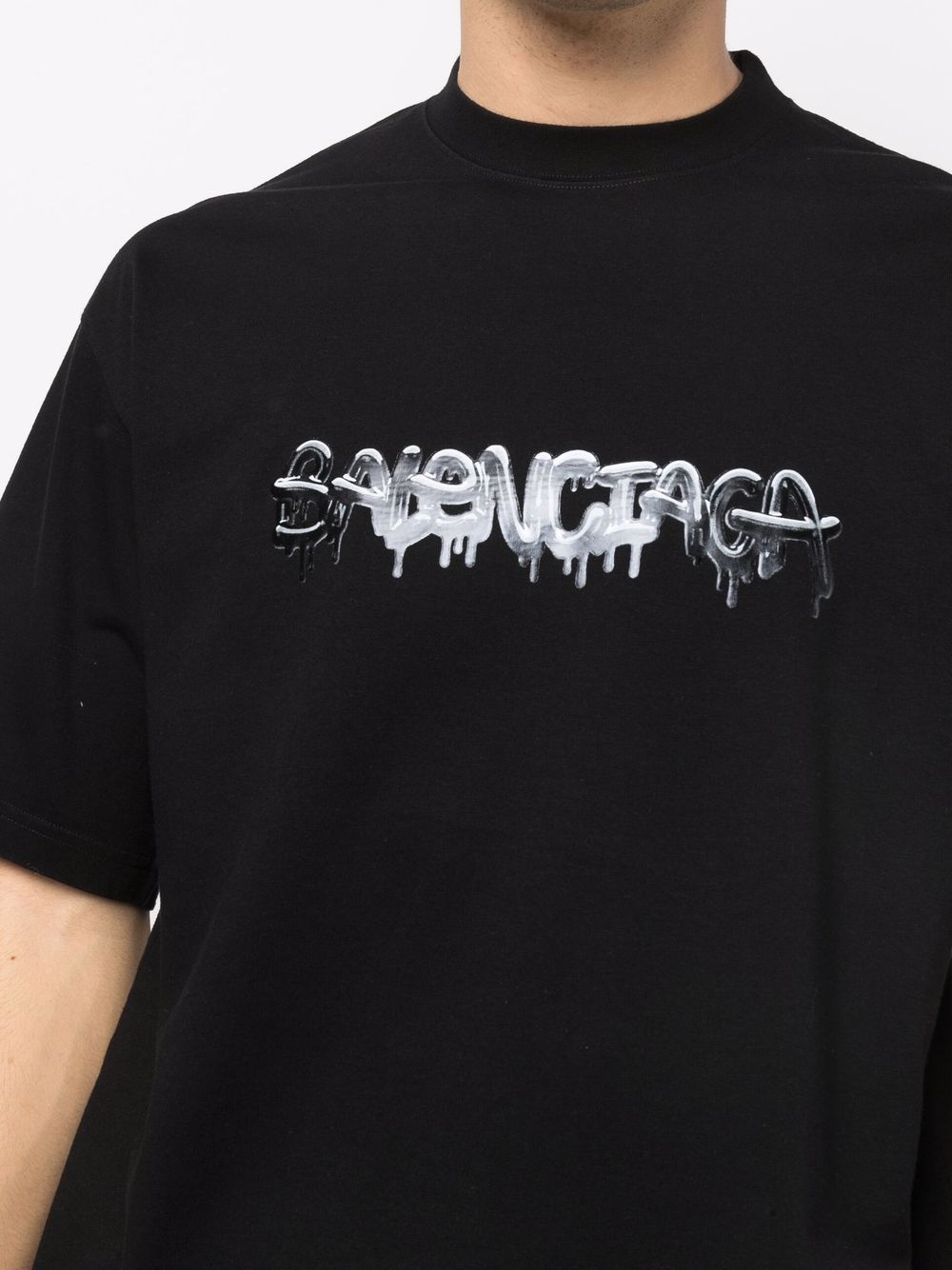 BALENCIAGA Logo Printed Crew Neck T-shirt Black - MAISONDEFASHION.COM