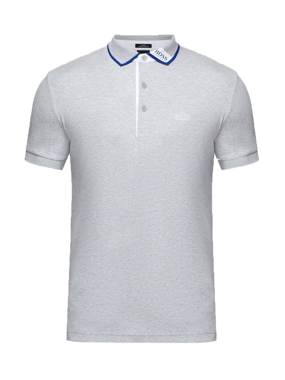 BOSS Contrast-trimmed polo shirt Grey - MAISONDEFASHION.COM