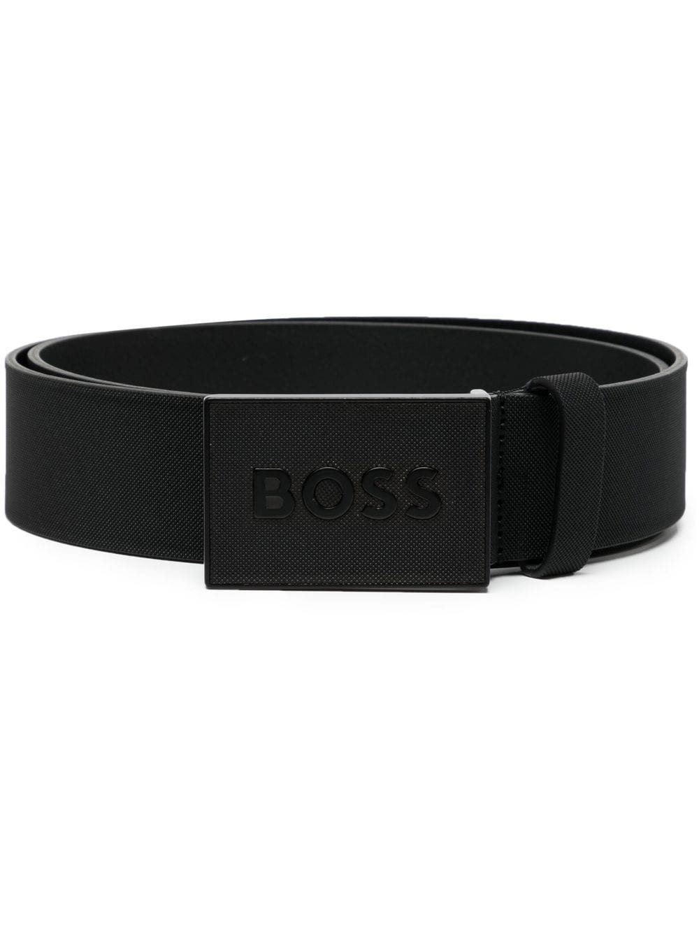 BOSS Logo-plaque Leather Belt Black - MAISONDEFASHION.COM