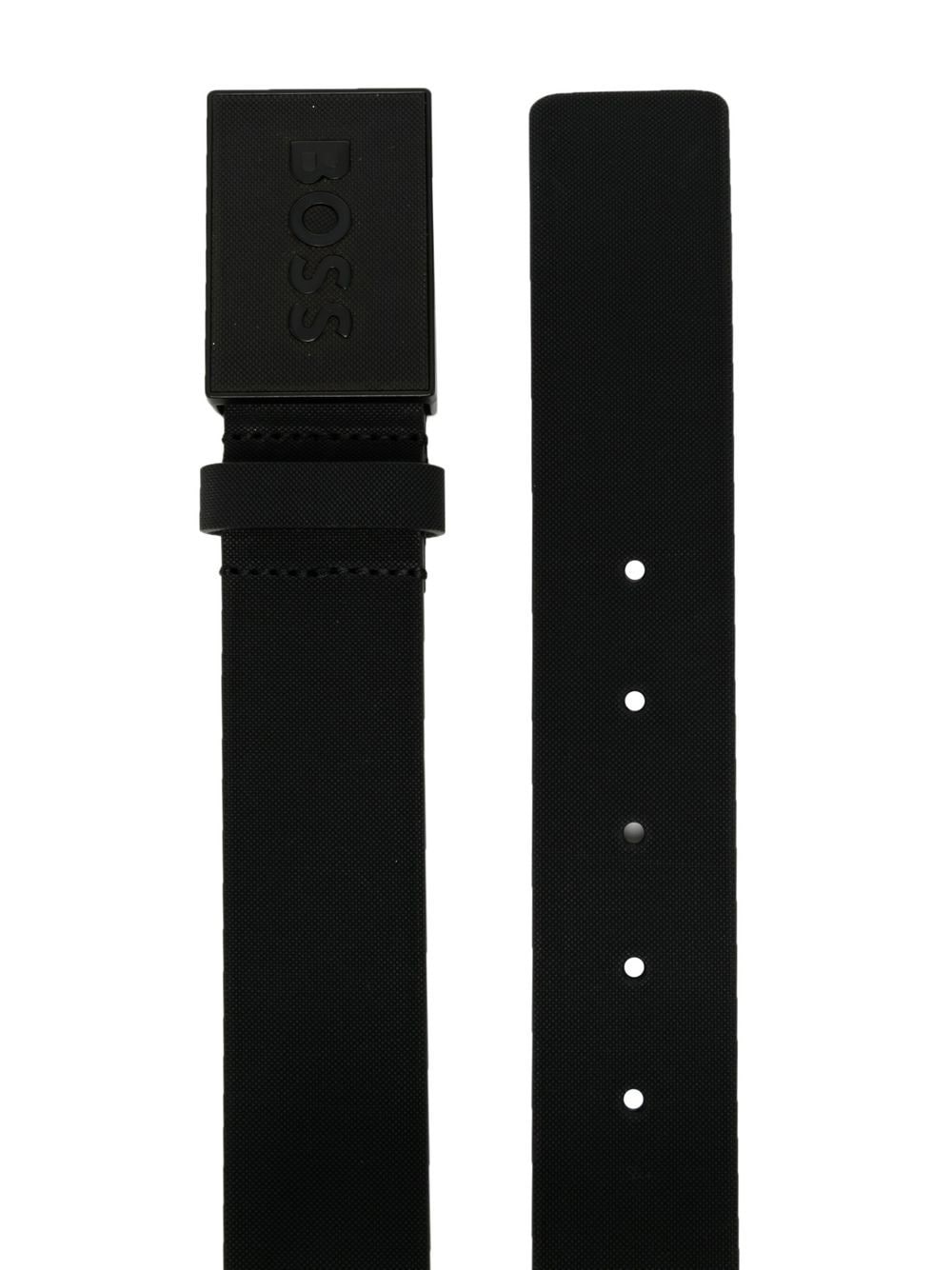 BOSS Logo-plaque Leather Belt Black - MAISONDEFASHION.COM