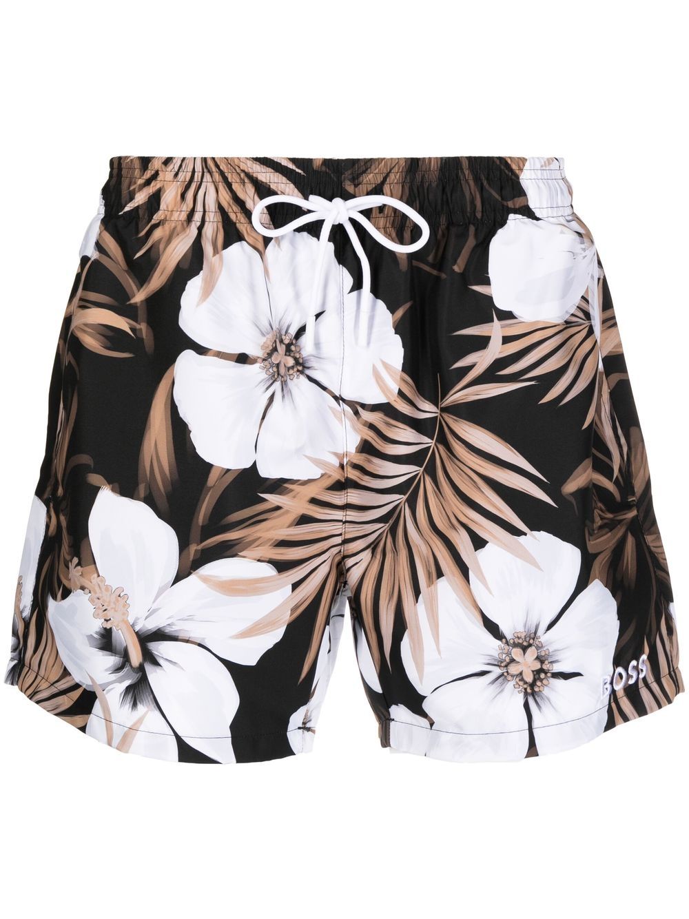 BOSS Hawaiian-print Swim Shorts Medium Beige - MAISONDEFASHION.COM