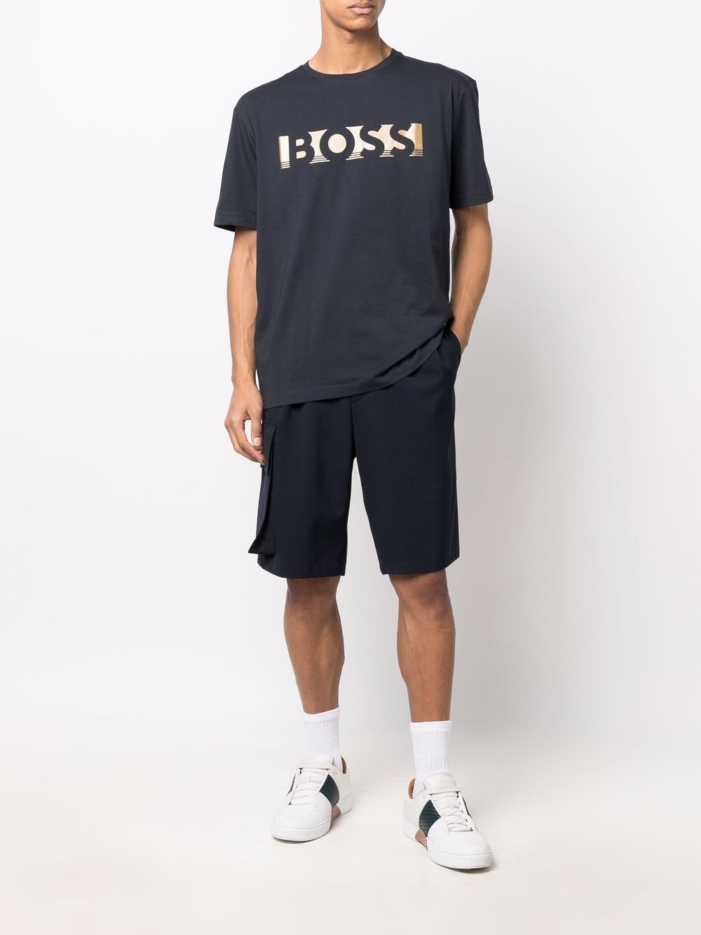 BOSS Tee 1 Logo-print T-shirt Dark Blue - MAISONDEFASHION.COM