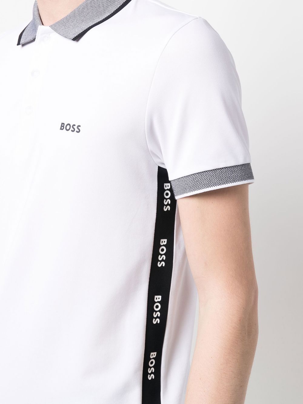 BOSS Logo-tape Polo Shirt White - MAISONDEFASHION.COM
