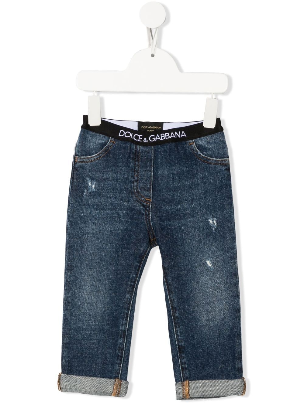 DOLCE & GABBANA BABY Logo-waistband Detail Jeans - MAISONDEFASHION.COM