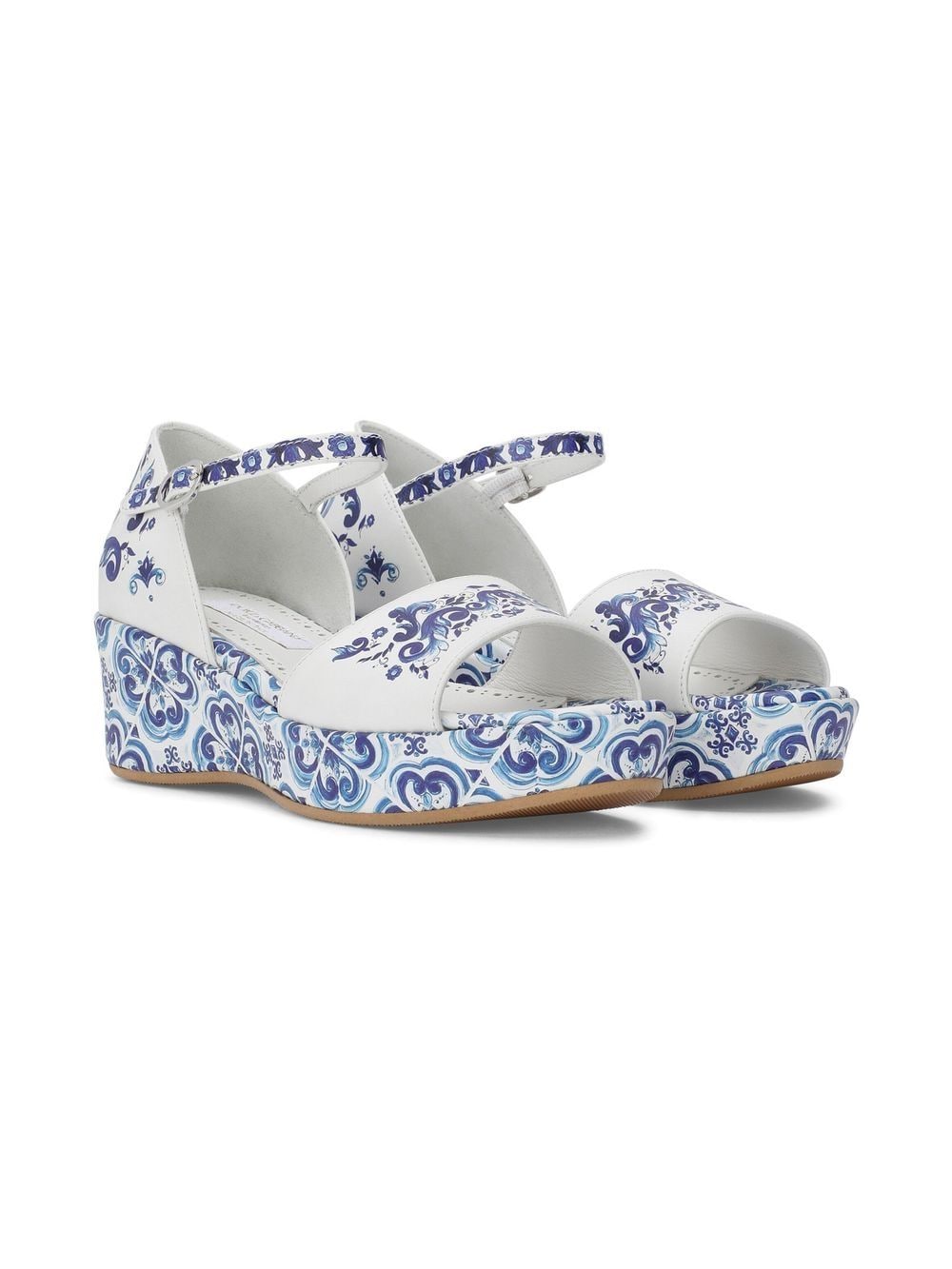Dolce & Gabbana Kids Open Toe Platform Sandals Blue/White - MAISONDEFASHION.COM