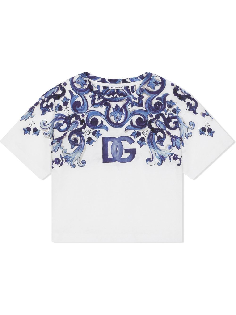 DOLCE & GABBANA KIDS Majolica-print logo T-shirt Blue/White - MAISONDEFASHION.COM