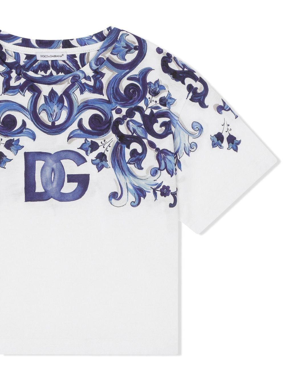 DOLCE & GABBANA KIDS Majolica-print logo T-shirt Blue/White - MAISONDEFASHION.COM