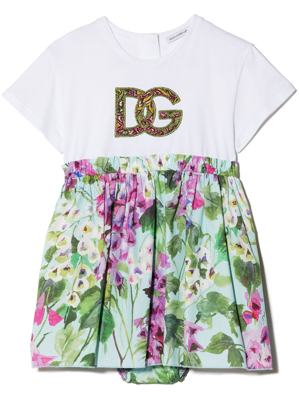 DOLCE & GABANNA BABY Logo-appliqué Floral-print Dress - MAISONDEFASHION.COM