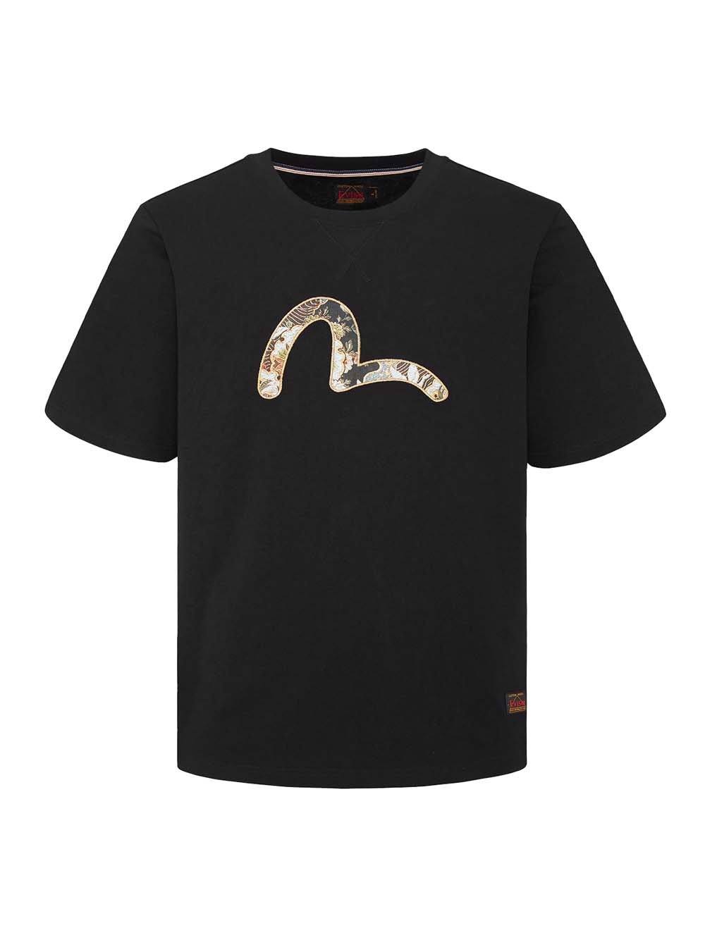 EVISU Brocade Seagull Applique T-Shirt Black - MAISONDEFASHION.COM