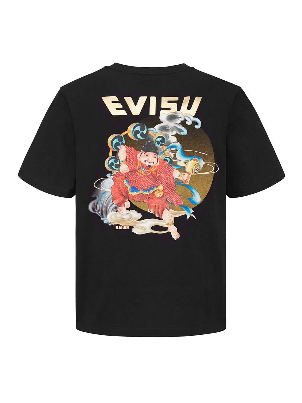 EVISU Raijin Graphic Print T-Shirt Black - MAISONDEFASHION.COM