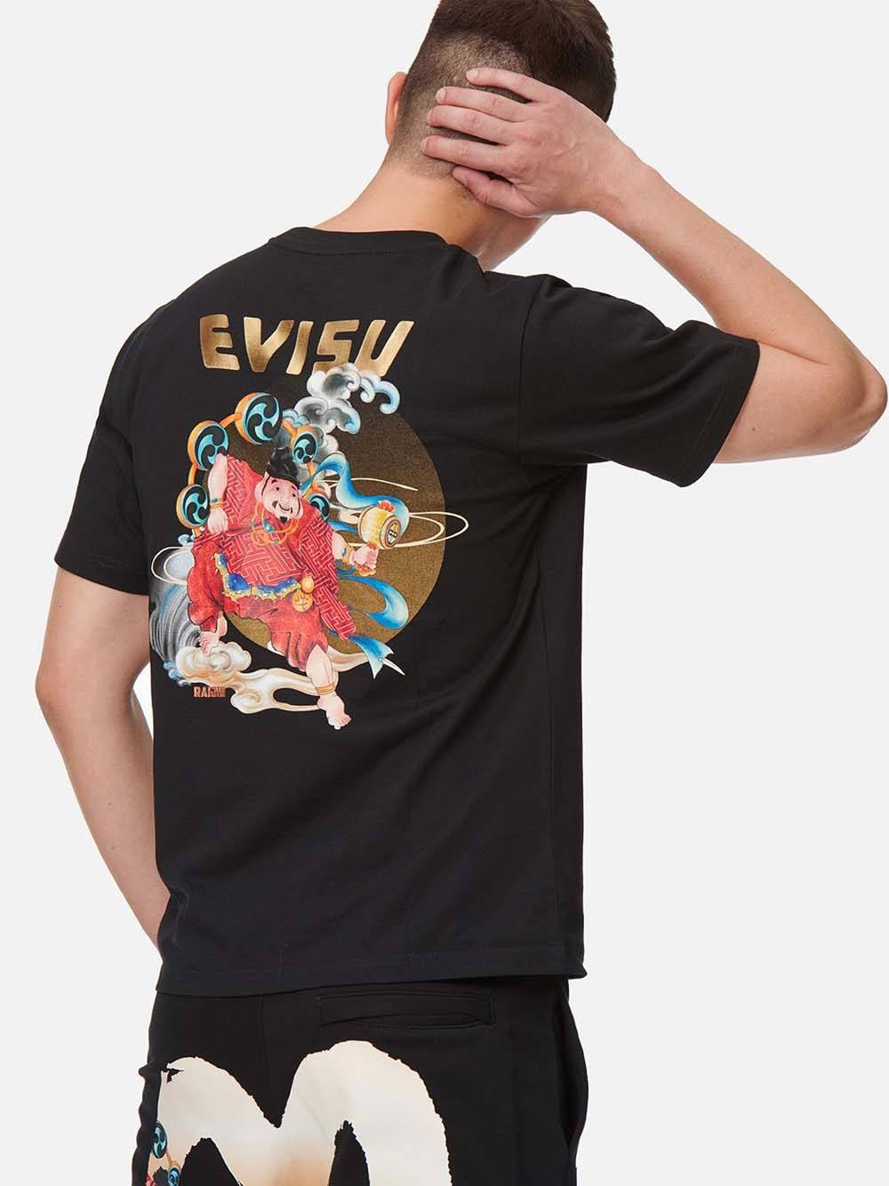 EVISU Raijin Graphic Print T-Shirt Black - MAISONDEFASHION.COM
