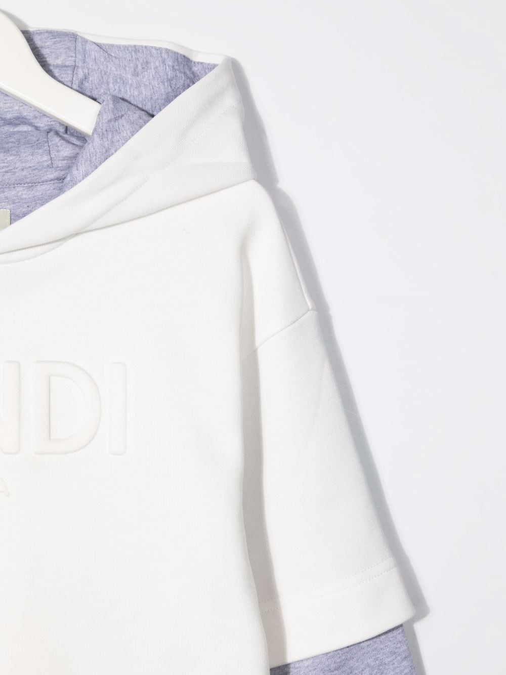 FENDI KIDS Embossed-logo Long-sleeve Hoodie White - MAISONDEFASHION.COM