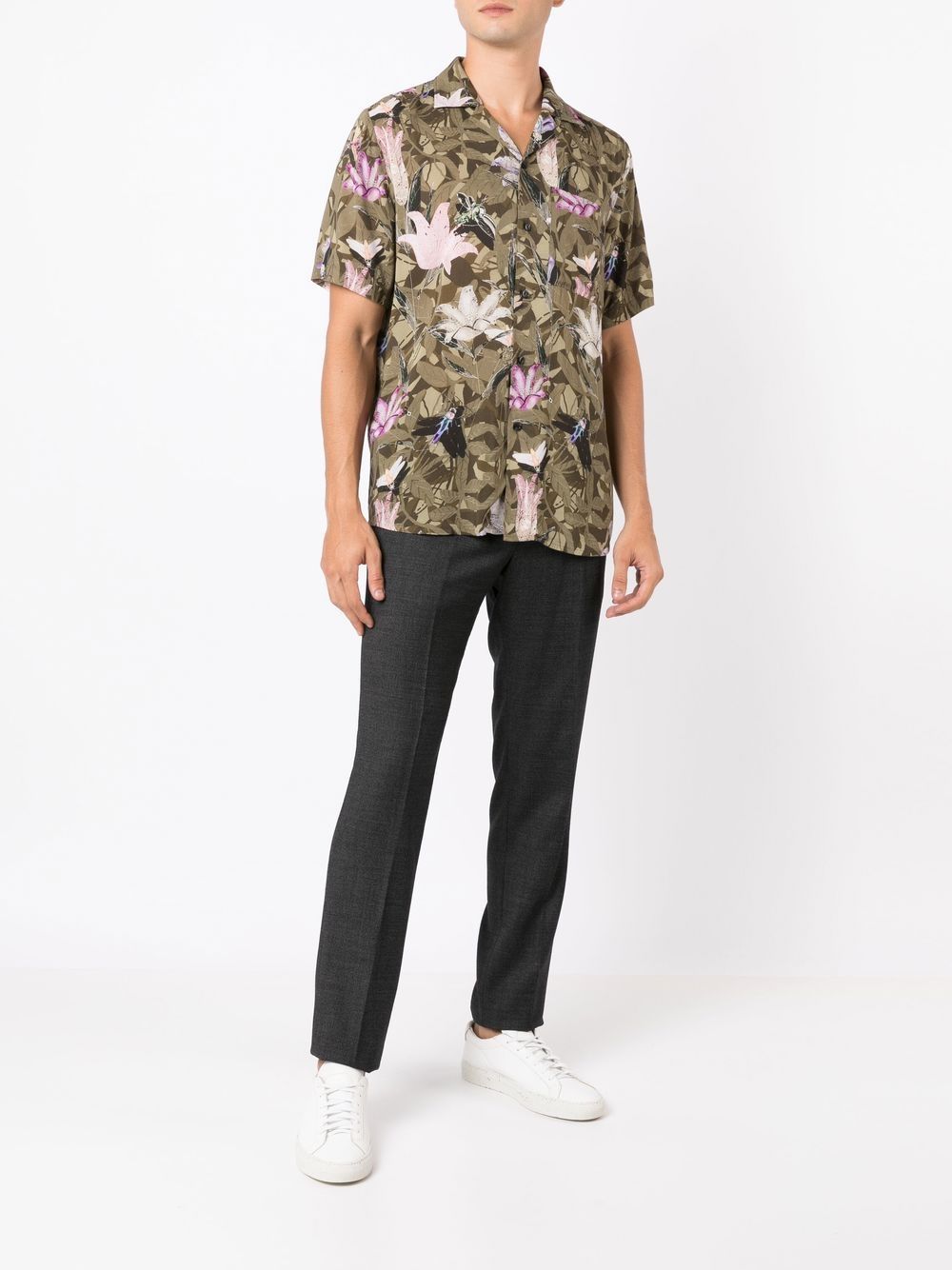 HUGO Ellino Floral-print Short-sleeve Shirt Green - MAISONDEFASHION.COM