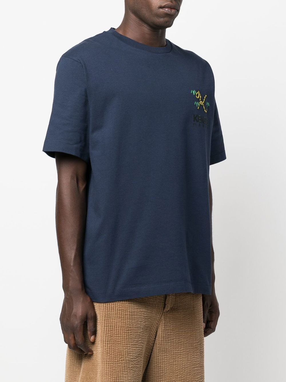KENZO Logo-embroidered Cotton T-shirt Midnight Blue - MAISONDEFASHION.COM