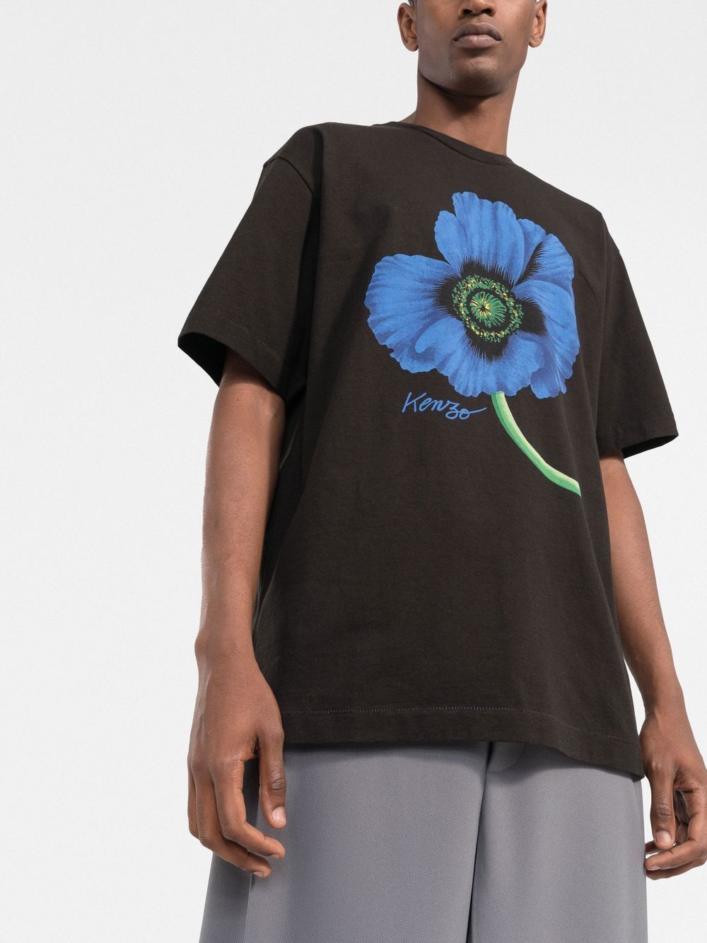 KENZO Poppy-print Oversized T-shirt Black - MAISONDEFASHION.COM