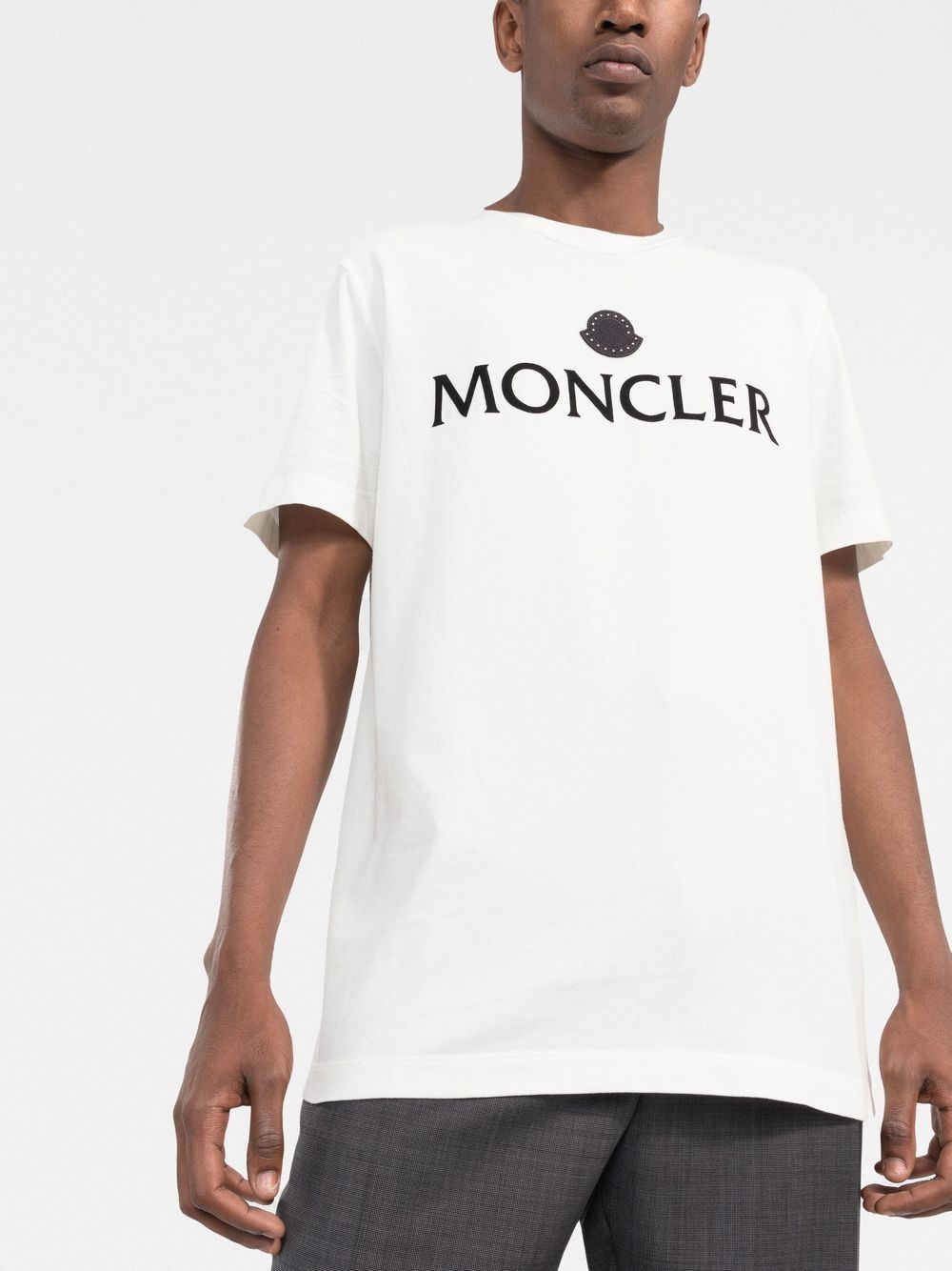 MONCLER Logo Print Cotton T-shirt White - MAISONDEFASHION.COM