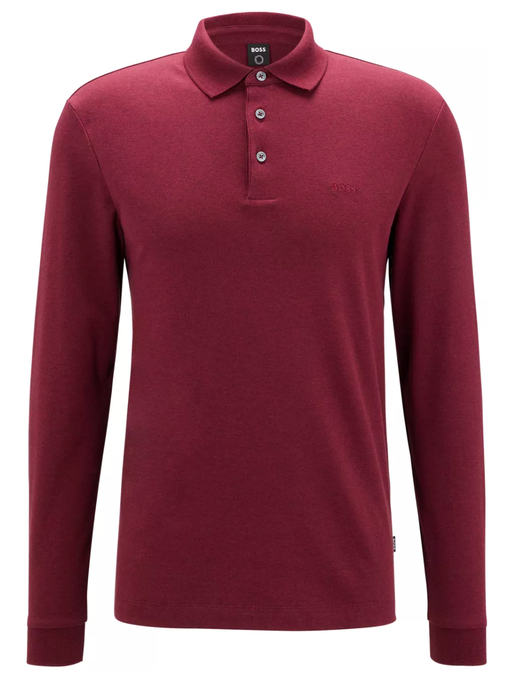 BOSS Cotton Long Sleeved Polo Shirt Dark Red - MAISONDEFASHION.COM