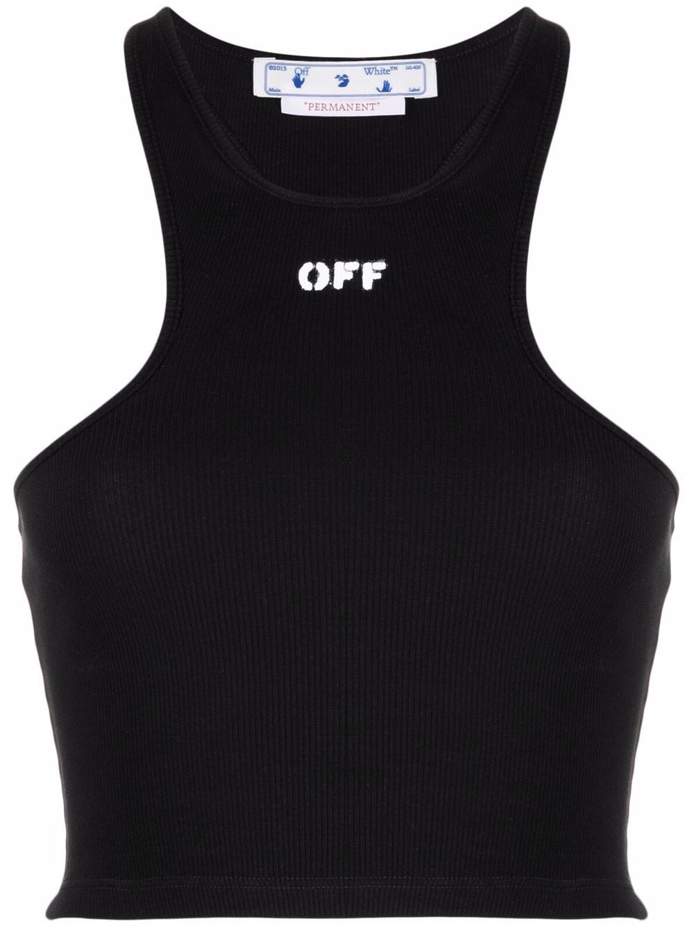 OFF-WHITE WOMEN Off-Stamp Ribbed Crop Top Black/White - MAISONDEFASHION.COM