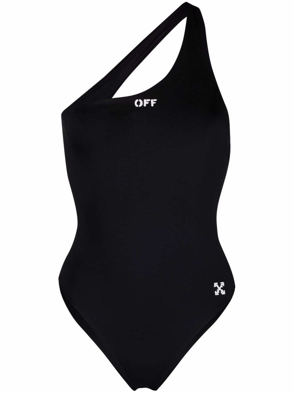 OFF-WHITE WOMEN Arrow Plaque One Shoulder Swimsuit Black - MAISONDEFASHION.COM