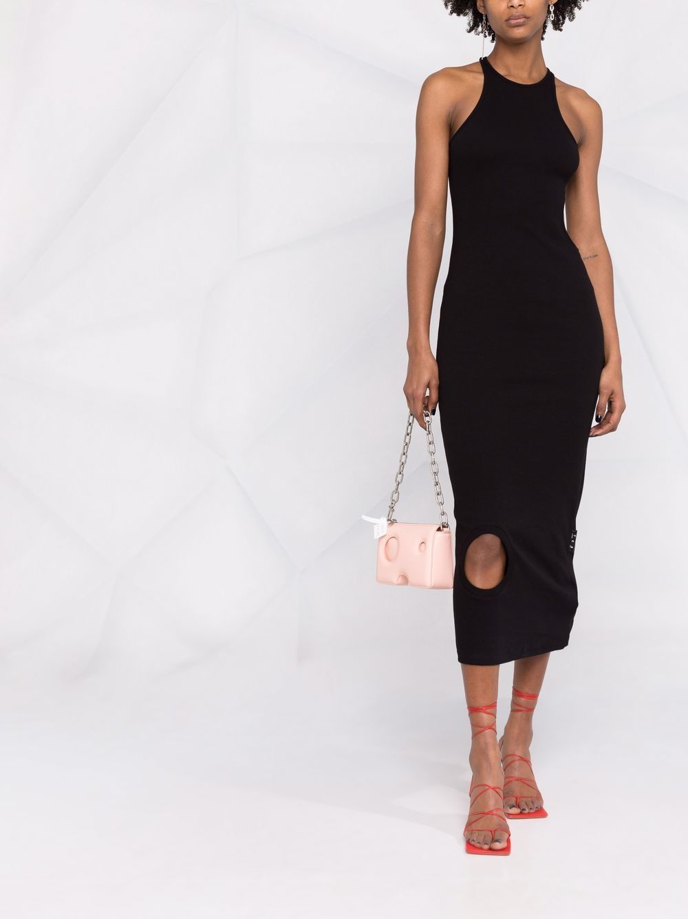 OFF-WHITE WOMEN Cut-out Fitted Midi Dress Black - MAISONDEFASHION.COM