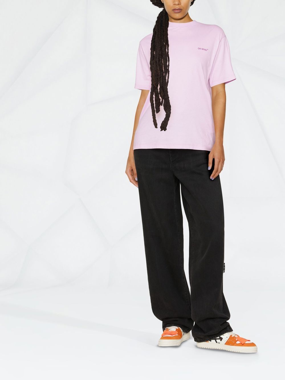 OFF-WHITE WOMEN Diag-print Short-sleeved T-shirt Lilac Fuchsia - MAISONDEFASHION.COM