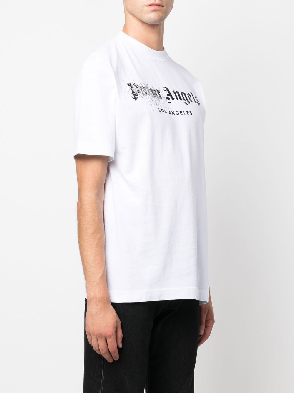 PALM ANGELS Rhinestone Sprayed Logo-print T-shirt White PALM ANGELS Rhinestone Sprayed Logo-print T-shirt White
