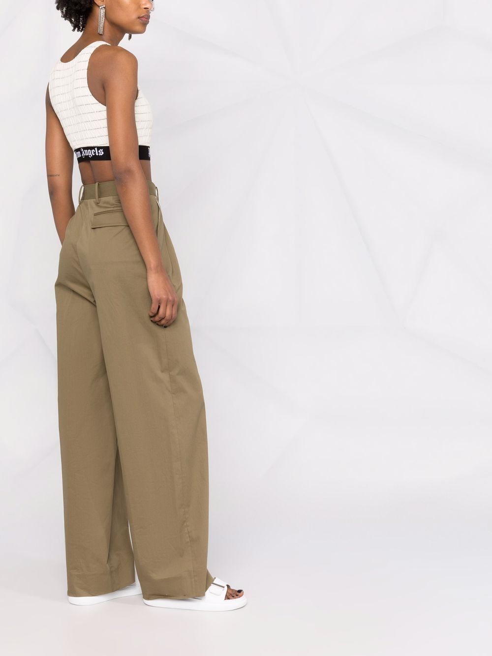 Clothing Pantalon Palm Angels Beige PALM ANGELS WOMEN Logo Fabric Top Off  White – - Main Image