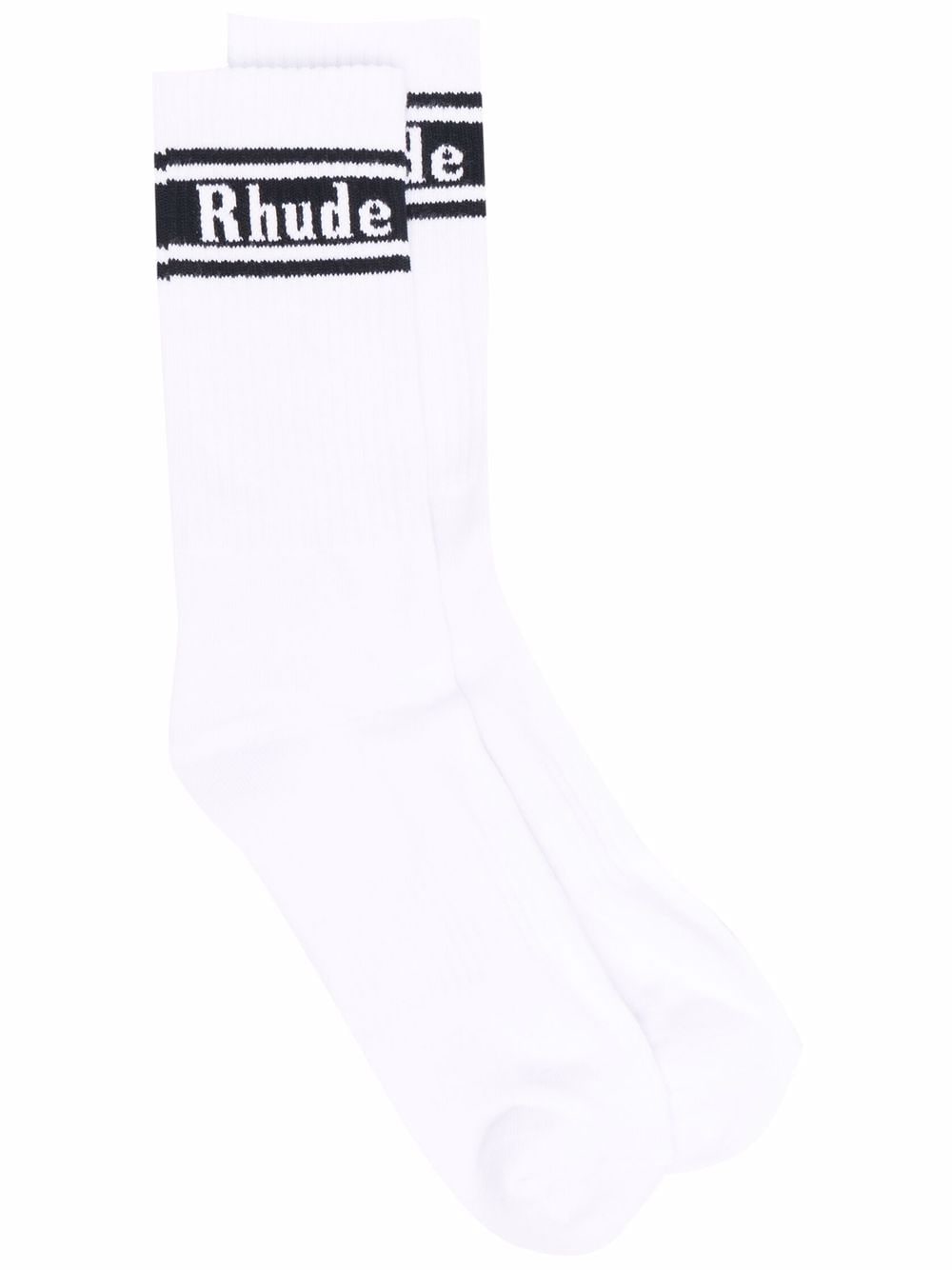 RHUDE Stripe Logo Sock White/Black - MAISONDEFASHION.COM