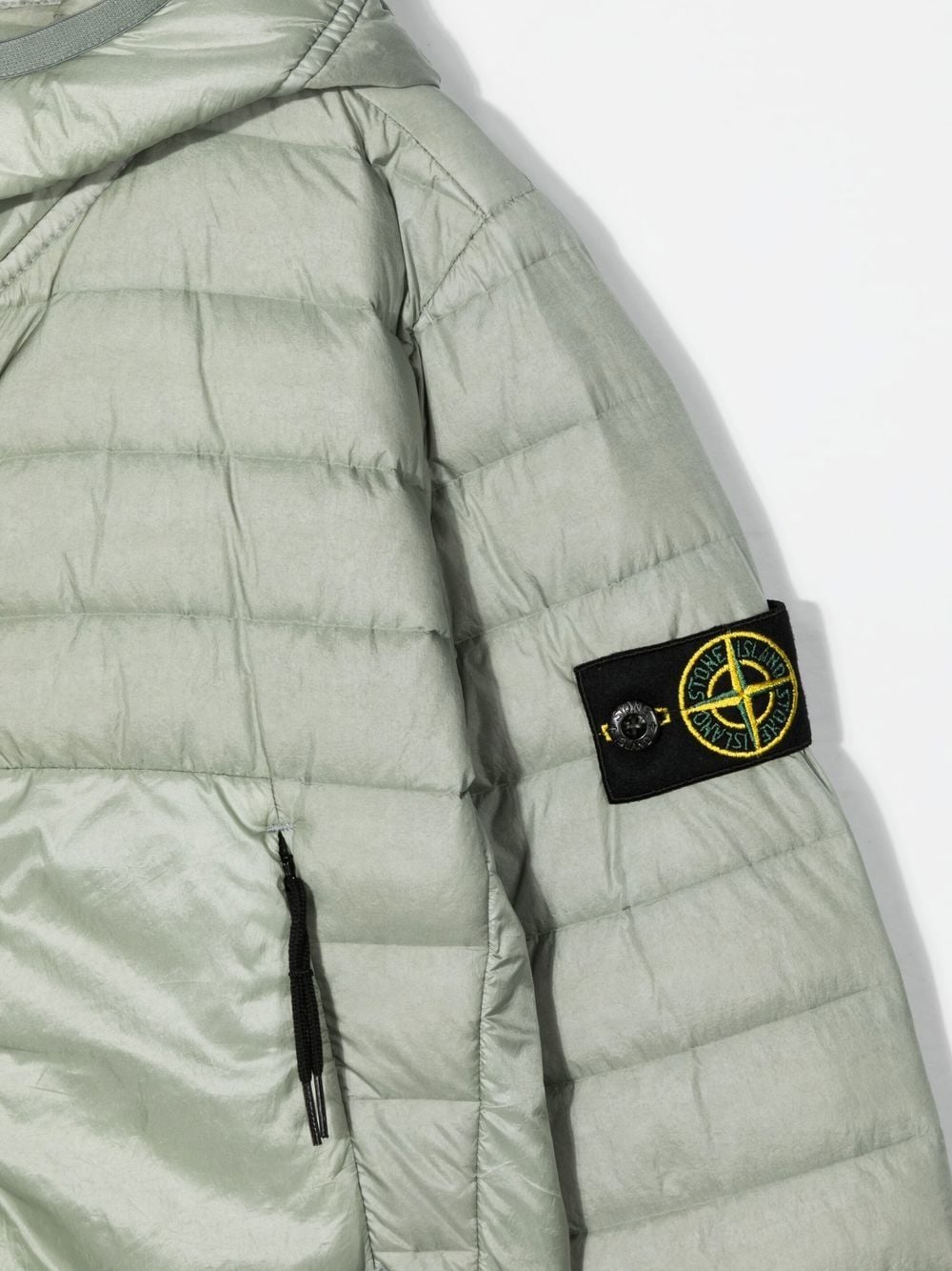 STONE ISLAND KIDS Logo-patch Hooded Down Jacket Light Grey - MAISONDEFASHION.COM