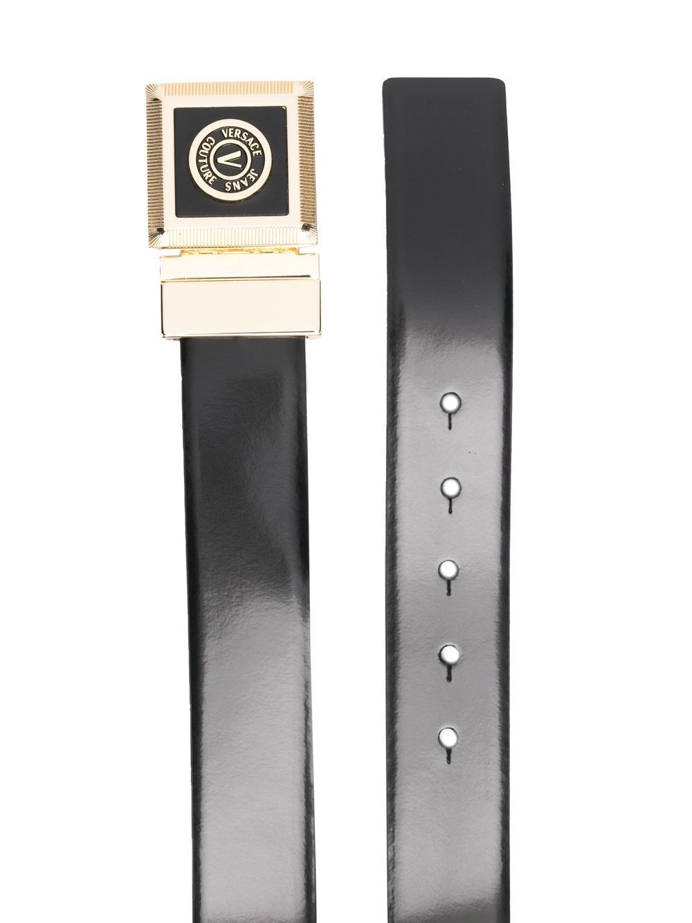 VERSACE JEANS COUTURE LOGO-PLAQUE BELT Gold Black - MAISONDEFASHION.COM