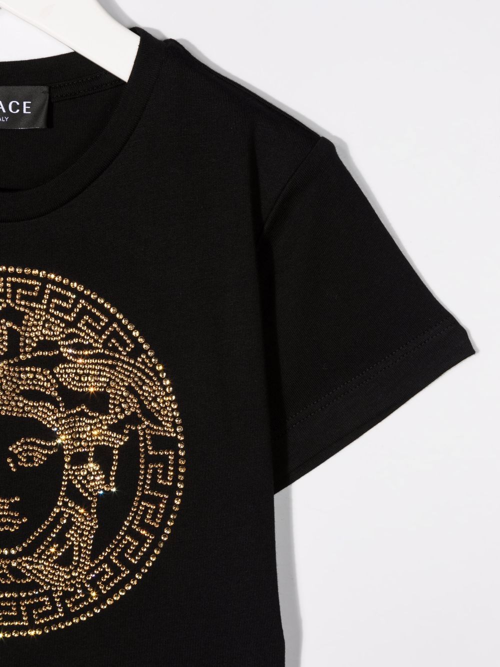 VERSACE KIDS Rhinestone-Medusa Cotton T-shirt Black - MAISONDEFASHION.COM