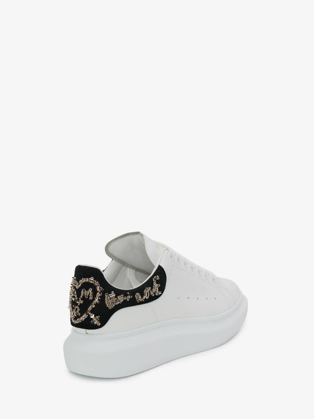 ALEXANDER MCQUEEN Oversized Sequin-logo Sneakers White/Black/Silver - MAISONDEFASHION.COM