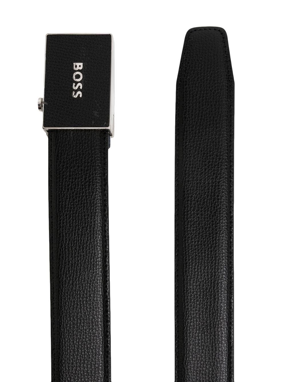 BOSS Logo-buckle Grained-leather Belt Black - MAISONDEFASHION.COM