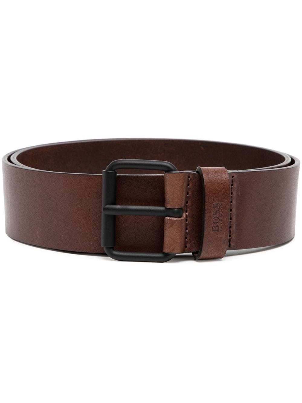 BOSS Embossed-logo Detail Belt Dark Brown - MAISONDEFASHION.COM