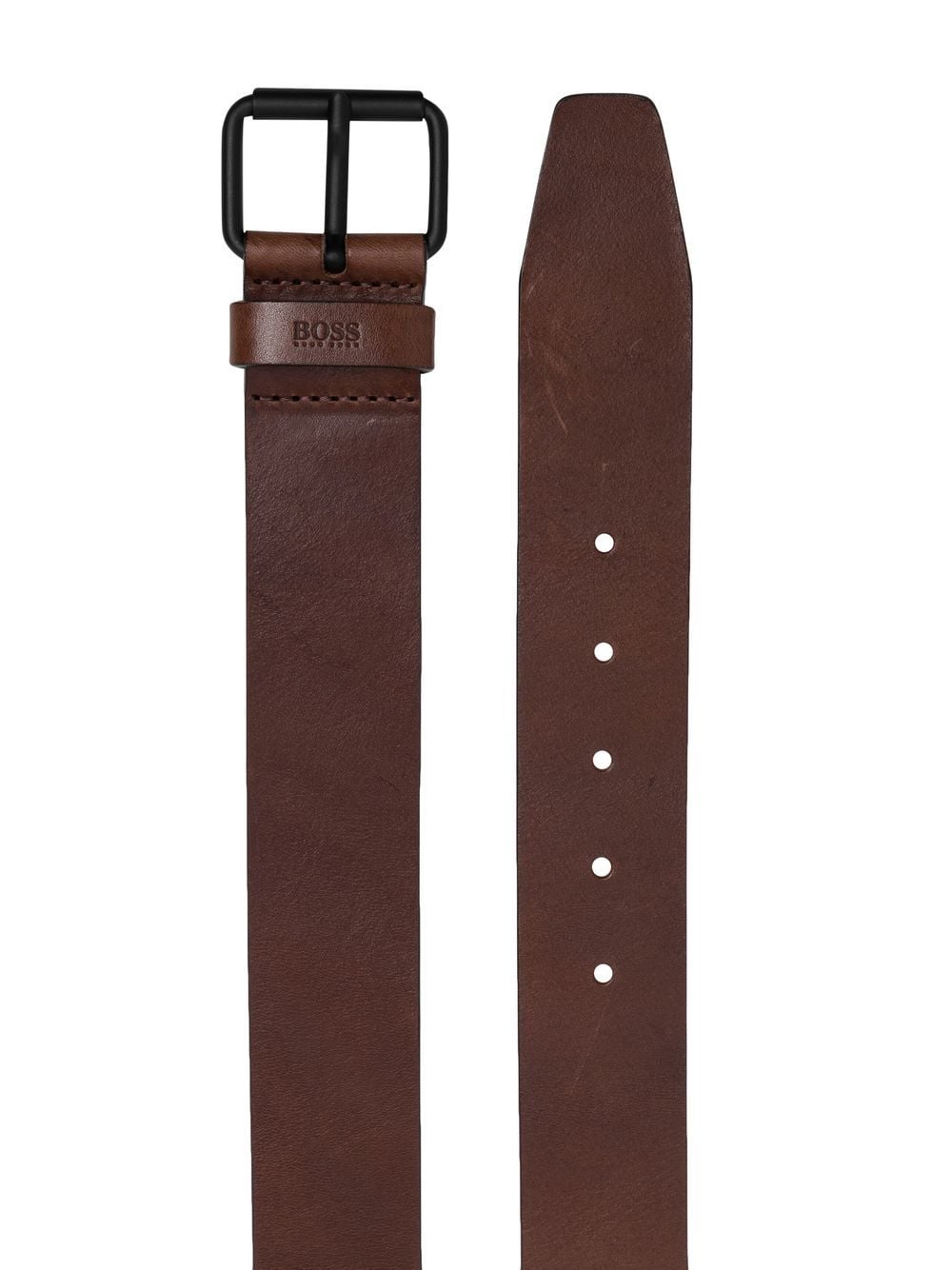 BOSS Embossed-logo Detail Belt Dark Brown - MAISONDEFASHION.COM