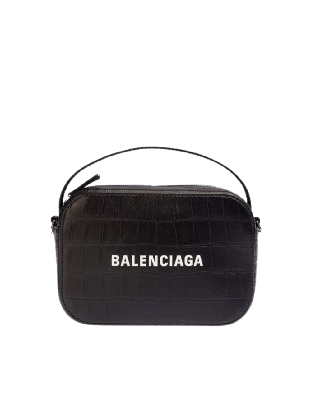 BALENCIAGA "XS" Logo Croc Camera Bag Black - MAISONDEFASHION.COM