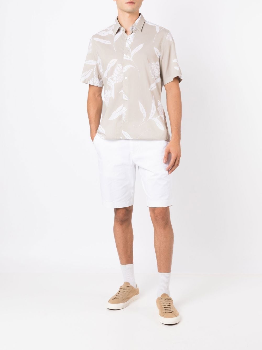 BOSS Floral Short-sleeved Shirt Light Beige - MAISONDEFASHION.COM