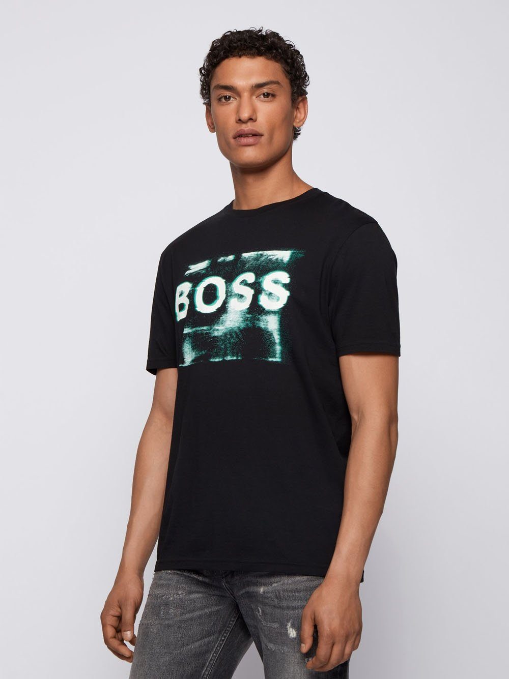 BOSS Mixed Print Logo T shirt Black - MAISONDEFASHION.COM