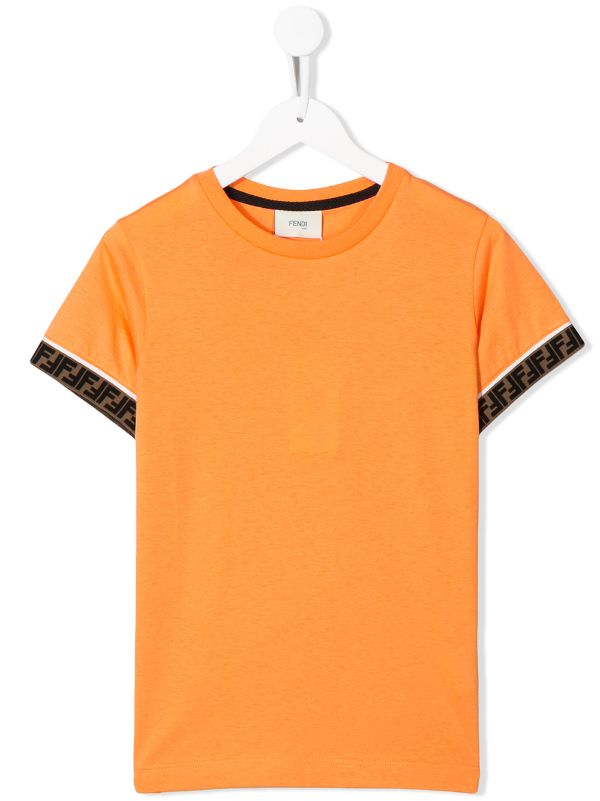 FENDI KIDS Logo Tape T-shirt Orange - MAISONDEFASHION.COM