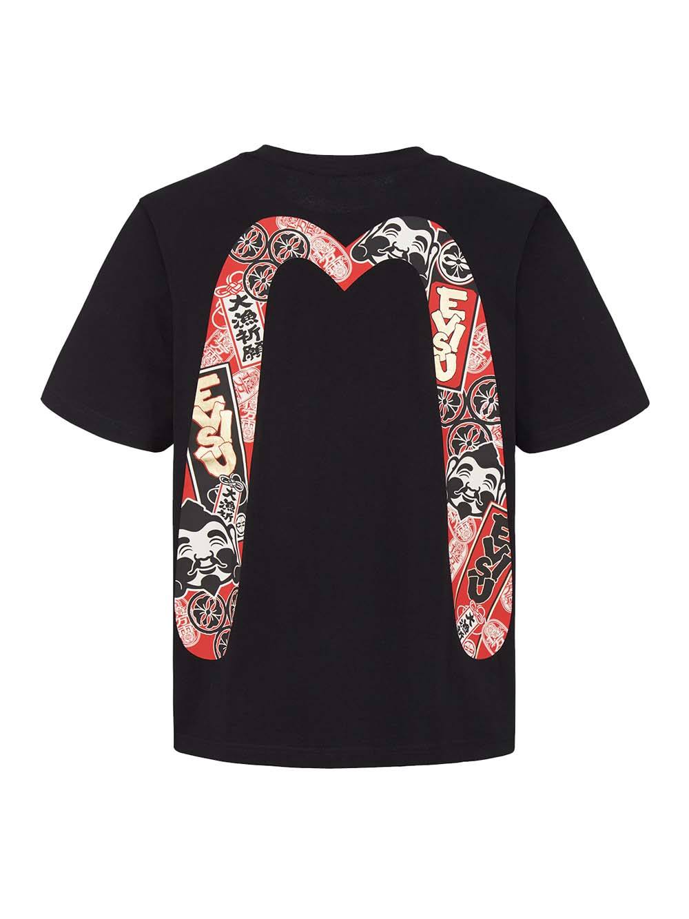 EVISU Godhead and Kamon Print T-Shirt Black - MAISONDEFASHION.COM