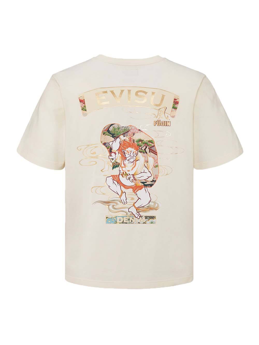 EVISU Fujin Graphic Print T-Shirt Ecru - MAISONDEFASHION.COM