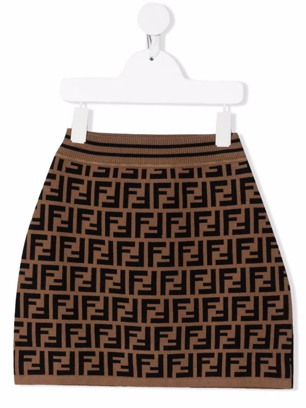 FENDI KIDS FF Motif Skirt Brown - MAISONDEFASHION.COM