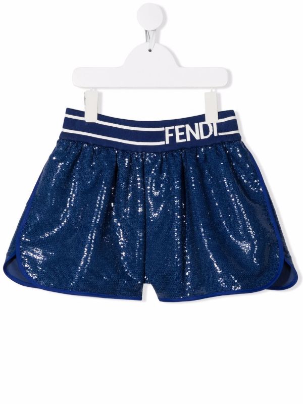 FENDI KIDS Sequinned Shorts Blue - MAISONDEFASHION.COM