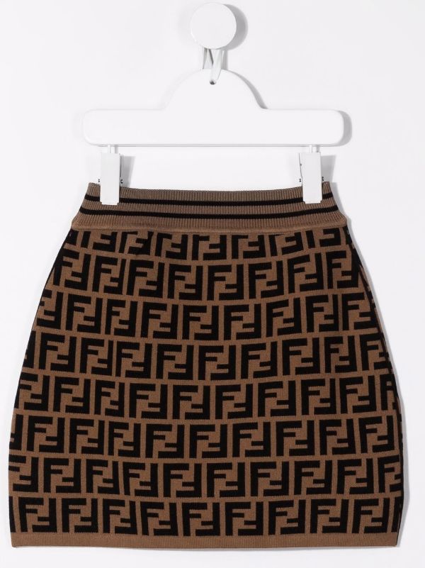 FENDI KIDS FF Motif Skirt Brown - MAISONDEFASHION.COM