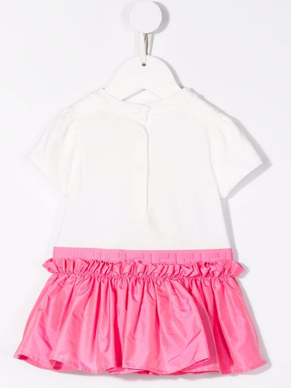 FENDI BABY Logo Dress White/Pink - MAISONDEFASHION.COM