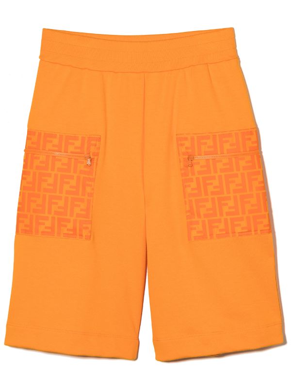 FENDI KIDS FF Logo Pocket Shorts Orange - MAISONDEFASHION.COM